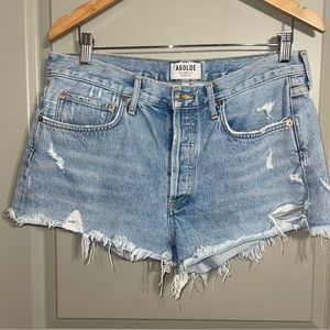 AGOLDE Light Blue Distressed Jean Shorts